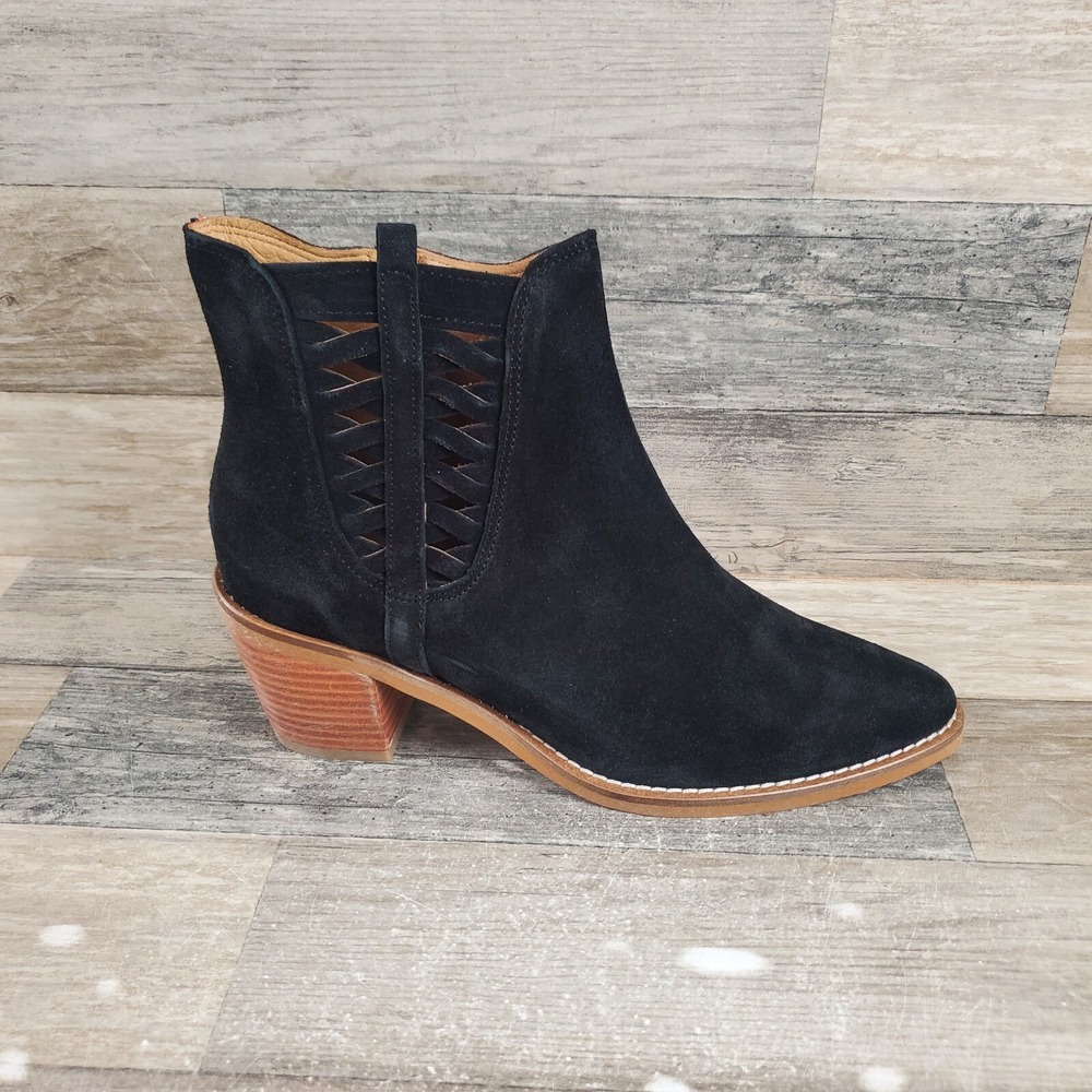 Bueno Veronika Womens Bootie Sz 7.5 - 8 Block Heel Black Suede Side Zip Ankle